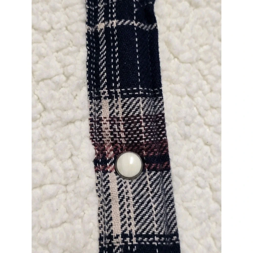 Wrangler Retro Western Plaid Sherpa‎ Shacket Jacket Womens XL White Pearl Snap